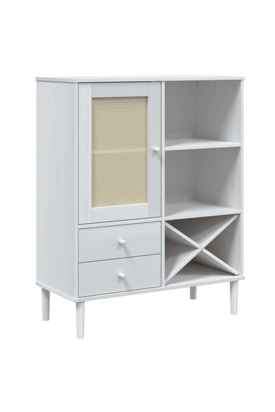 vidaxl Dulap înalt SENJA aspect ratan alb, 90x40x112cm, lemn masiv pin