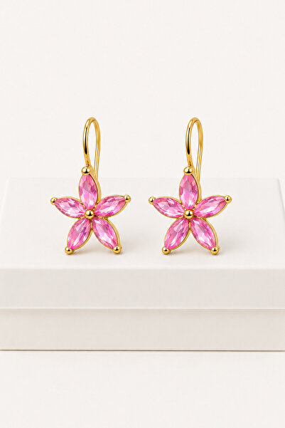 MakeWell Colorful Zircon Stone Lotus Flower Earrings |   Gold Color Flower Fi...