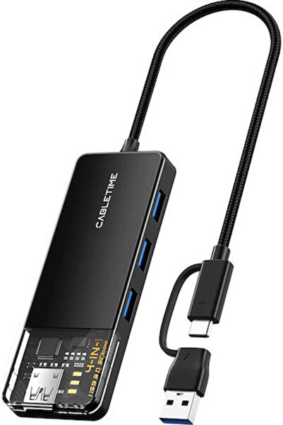 Cabletime Διανομέας USB 4 Θυρών USB 3.0 με σύνδεση σε υπολογιστή USB-A / USB-...