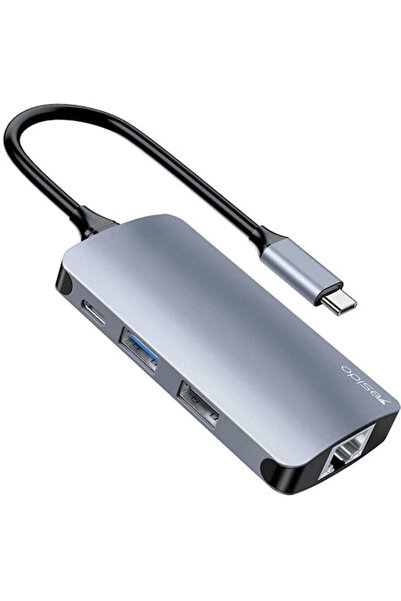 Yesido HB15 Διανομέας USB 3.0 3 θυρών με σύνδεση USB-C και Ethernet, Γκρι