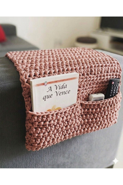 NEVAMATÖLYE Dekoratif Örgü Koltuk Kolu Düzenleyici Cep - Kitap Ve Kumanda Tutucu