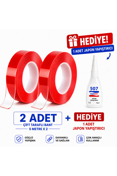 Lona Lucy 2 Adet Çift Taraflı Bant (10 metre) 1 Adet Japon Yapıştırıcı Hediye!