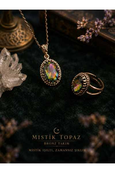 BULU'US ACCESSORIES Bronz Mistik Topaz Taşlı Kolye ve Yüzük Takımı – El Yapım...