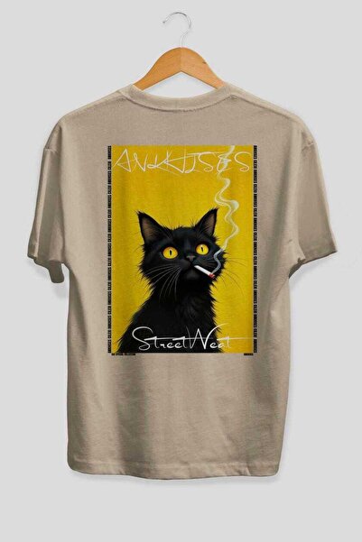 Ankhises Μπλουζάκι  "For the Love of Cats " με στάμπα 29 γατών, μπεζ, oversiz...