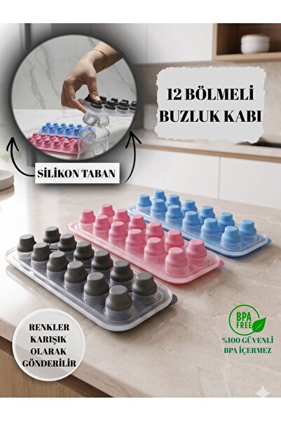 VİLORA HOME 1 ADET 12'li Modern Tasarım Kolay Bas-Çıkar Silikon Tabanlı Buzlu...