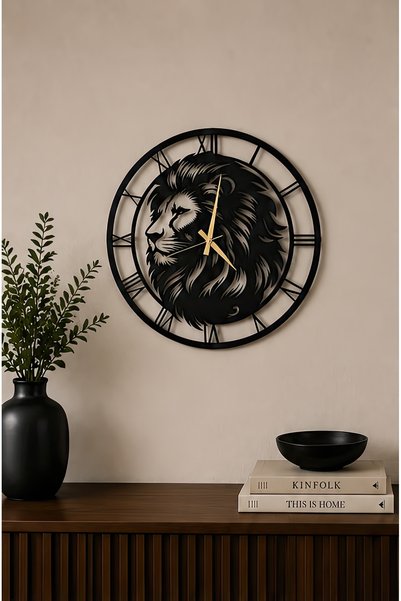 ASLAN DEKOR 40 Cm Orta Boy Aslan Tasarımlı Metal Duvar Saati | Dekoratif Salo...