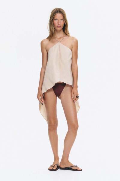 H&M Draped-panel linen-blend top