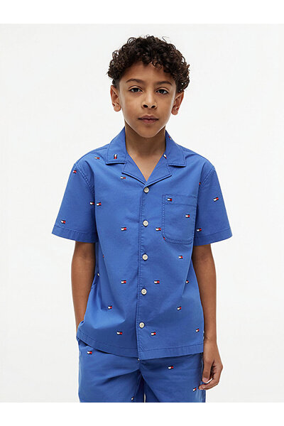 Tommy Hilfiger erkek çocuk stretch poplin flag gömlek