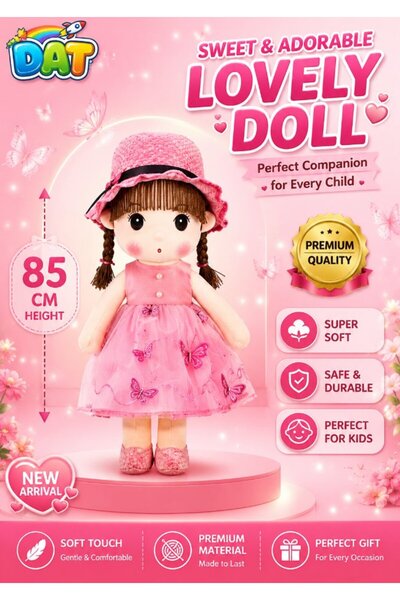 DAT Soft Plush Rag Doll 85cm Floral Dress & Hat – Stuffed Girl Doll Toy for K...