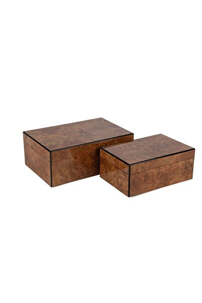 Mikasa Moor 2 li Siyah Şeritli Kahve Dekoratif Kutu 24x16x10cm30x20x12cm