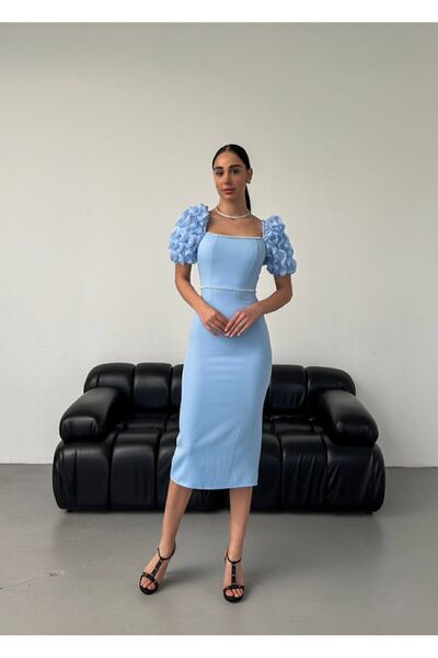 FORVENS ruffle pearl detailed dress