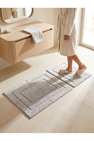 Menderes Home Cotton Collection Trend 2-Piece Bath Mat Gray 60X100+50X60 cm