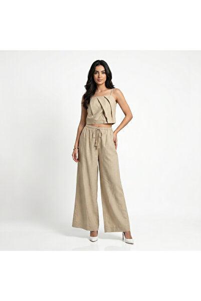 Chrisbella Women’s Linen Blend Crop Top & Wide Leg Pants Co-Ord Set
