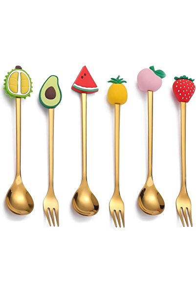 Generic Cute Fruit Dessert Spoon/Fork Mix, 3 Pieces Coffee Scoops And 3 Piece...