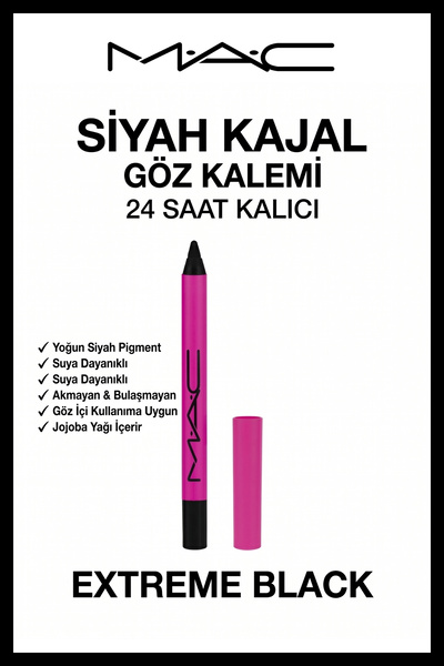 M.A.C 24 Saat kalıcı Suya Dayanıklı Yoğun Pigmentli Akmayan Bulaşmayan Siyah ...