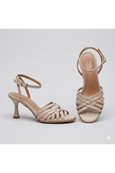 KİNDEP (White) Women's Heeled Sandals Beige