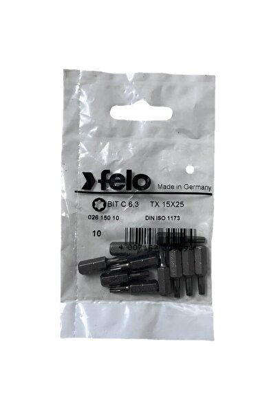 FELO Set de 10 biți Torx cu profil industrial, C6.3, TX15, 25mm