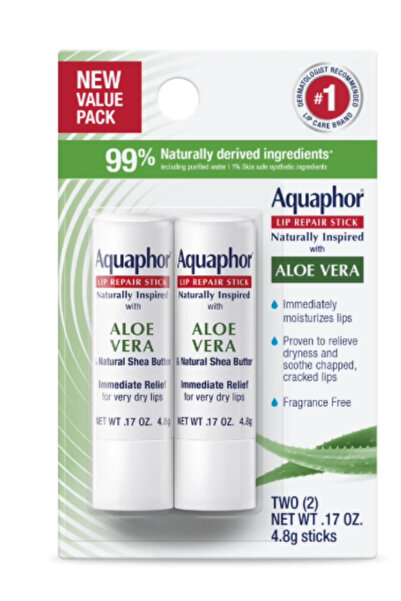 Aquaphor مرطب الشفاه ليب ريبير ستِكِيك مستوحى طبيعيًا من الألوفيرا، عبوة من ق...