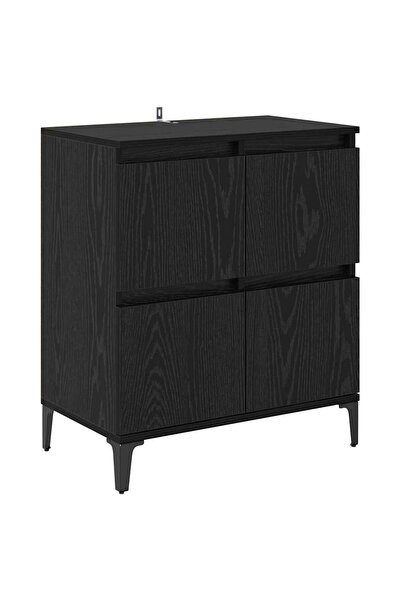 vidaxl Bufet Stejar Negru 60 x 35 x 70 cm Lemn Ingineresc și Fier