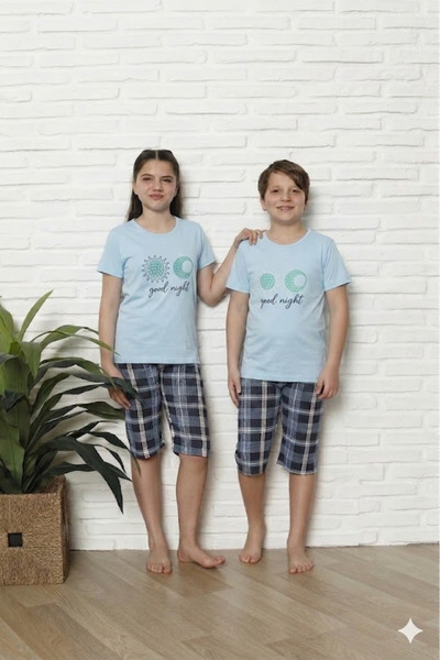Serena Pijama copii cu maneca scurta si pantalon 3/4- culoare bleu