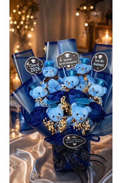Silver Seasons Peluş Ayıcıklı Mezuniyet Buketi LED Işıklı Özel Hediye