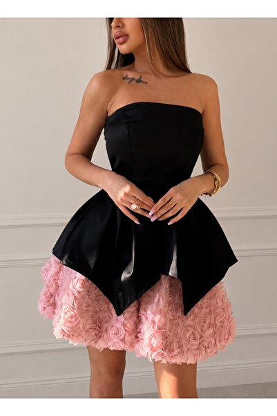 Elia Swimwear Rochie Mini Ocazie Cu Corset Din Satin Si Fusta Din Tulle Neagr...