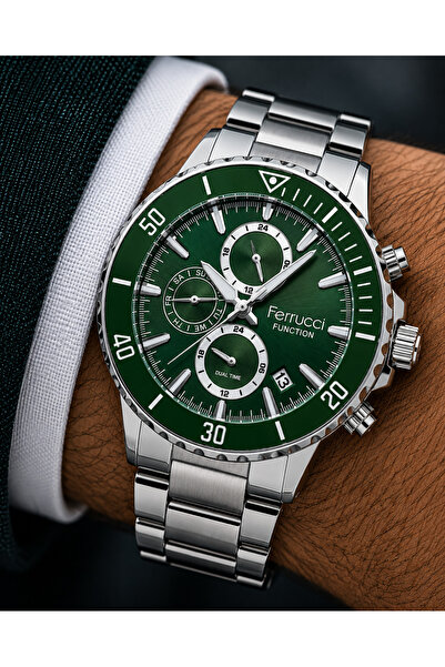 Ferrucci Men's Wristwatch Steel Band Silver Color Premium Design with Calenda...