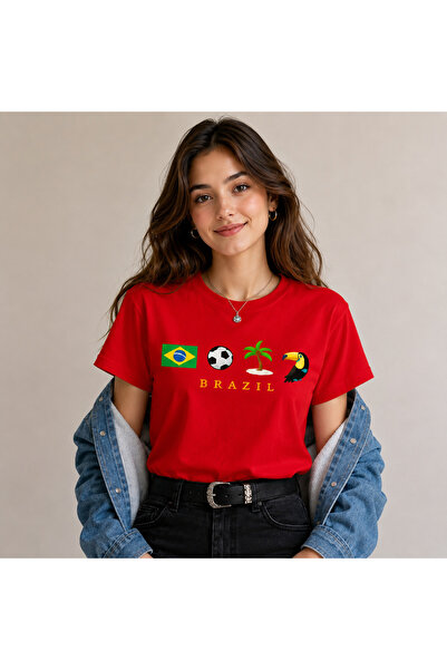 VODEXA Unisex Oversize T-Shirt Brasil 1 Printed 100% Cotton T-Shirt Comfortab...