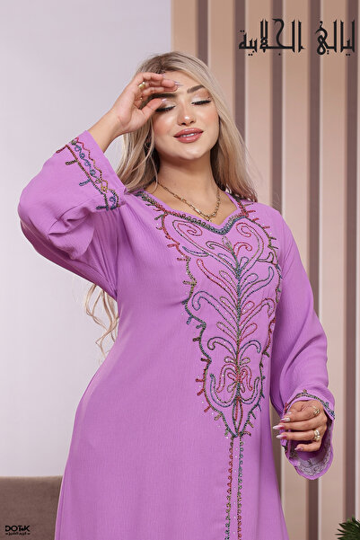 Lyaly aljlabyh جلابية كريب مجعد بارد مطرزة (ما تحتاج كوي) دراعة استقبال صيفية...