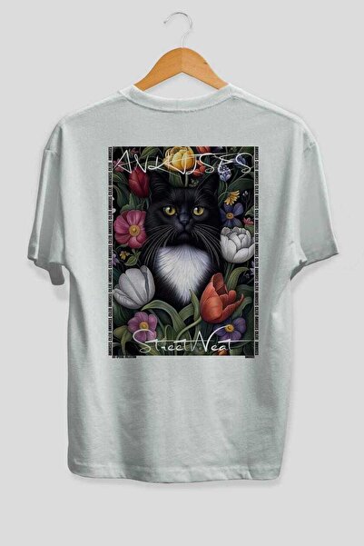 Ankhises 44 Cats for the Sake of Cat Love Printed White Oversize T-Shirt 100%...