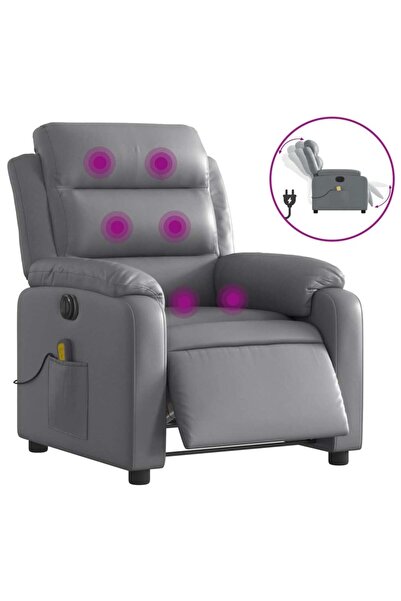 vidaxl Fotoliu de masaj electric rabatabil, gri, piele ecologică