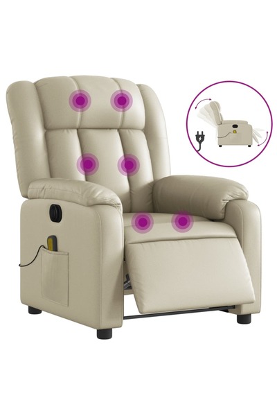 vidaxl Fotoliu electric de masaj rabatabil, crem, piele ecologică