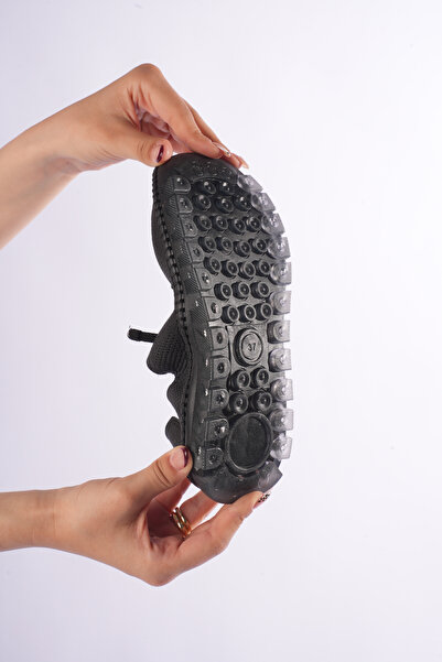 SEFERİ Women's Black Genuine Leather Flexible Lace-Up New Sneakers - Comforta...