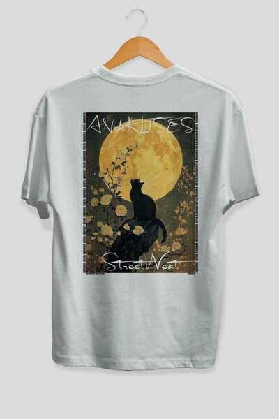Ankhises 90 Cats for Cat Lovers Printed White Oversize T-Shirt 100% Cotton Un...