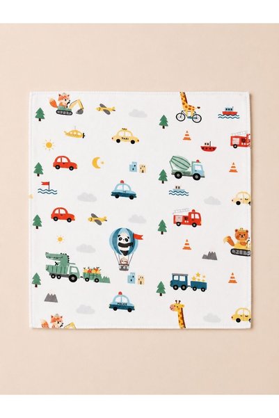 OMIYA BABY 5-Pack of Mouth Wipes Tiny Roads Patterned 25X25 cm 100% Cotton Soft Textured Baby Wipes