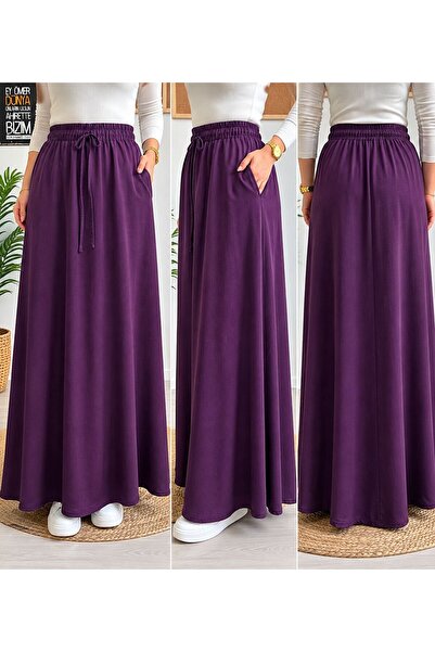 GAMZELİRENKLERİM Tencel Fabric Long Skirt Cherry Burgundy