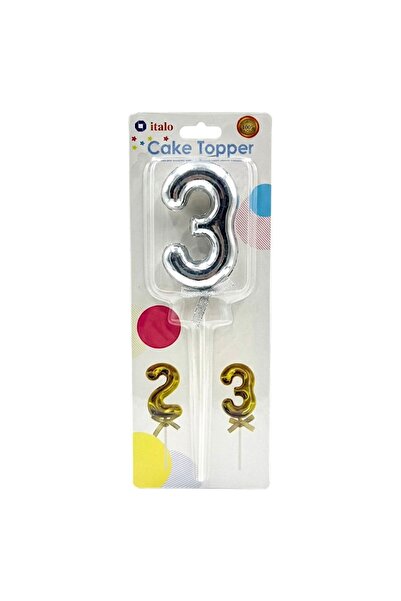 Aljwad Italo Silver Balloon Number 3 Cake Topper