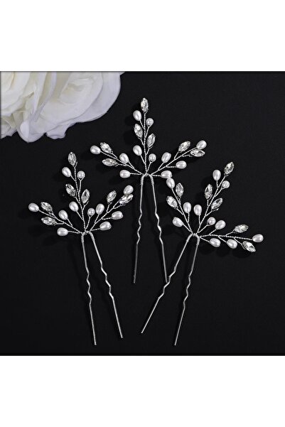 Raizel Silver hair clips Top Bottom Set with Stone-Embellished and pearls, Saima