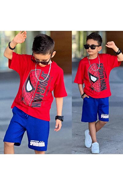 Kids Erkek Çocuk Siyah Kırmızı Örümcek Desenli şortlu Takımı (1 YAŞ BÜYÜK ALI...