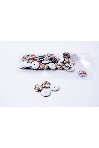 OEM White Wooden Buttons with Flower Print 2.5cm 50/Pg