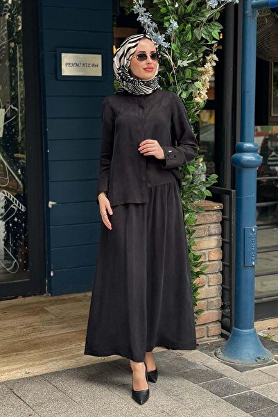 MISS DALIDA Cupro Keten Etekli Takım 2266258T Siyah