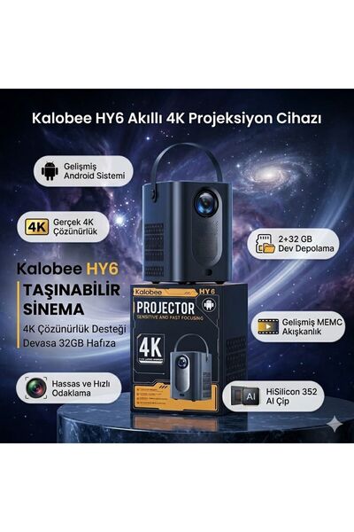 KALOBEE HY6 Android 4K UHD Taşınabilir Projeksiyon Cihazı 2+32GB Hafıza - Akı...