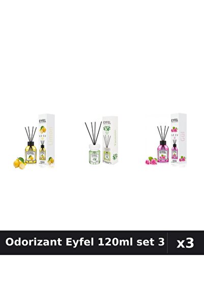 Eyfel Set 3 Odorizant Camera Betisoare 120ml - Lamaie, Iasomie, Trandafir