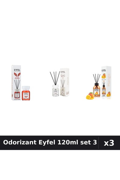 Eyfel Set 3 Odorizant Camera Betisoare 120ml - Bumbac, Mango, Red Dragon