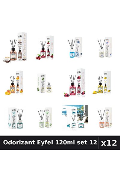 Eyfel Set 12 Odorizant Cameră Betișoare - 12 Arome Asortate, 120ml Parfum