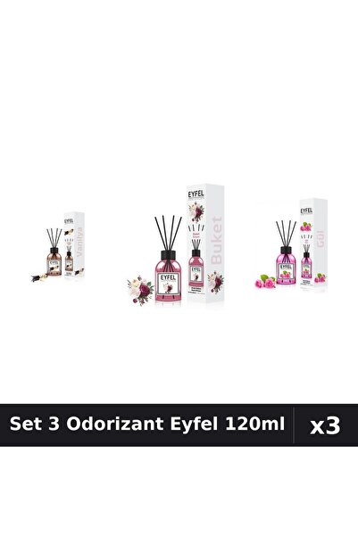 Eyfel Set 3 Odorizante Camera Betisoare, Bouquet, Trandafir, Vanilie, 120 ml
