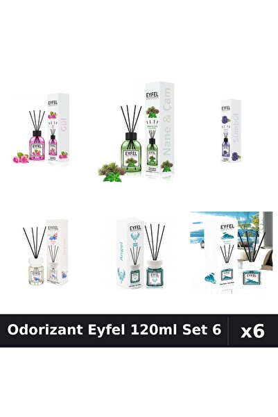 Eyfel Set 6 Odorizante Camera Betisoare 120ml - 6 Arome Asortate, Parfum Intens