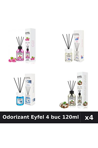 Eyfel Set 4 Odorizant Cameră Betișoare 120ml - Trandafir, Orhidee, Cool Water...