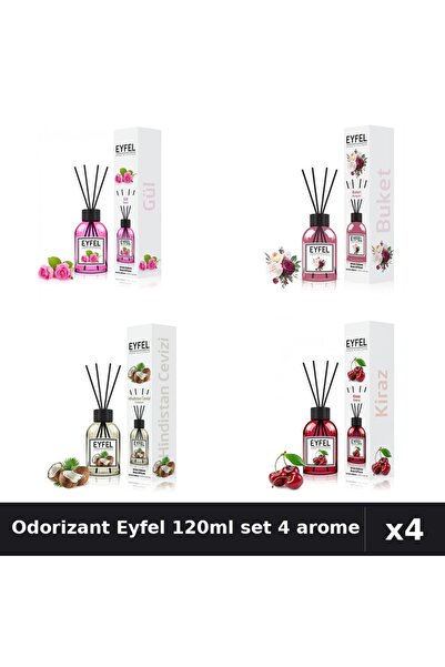 Eyfel Set 4 Odorizant Camera Betisoare 120ml - Trandafir, Bouquet, Cocos, Cireșe