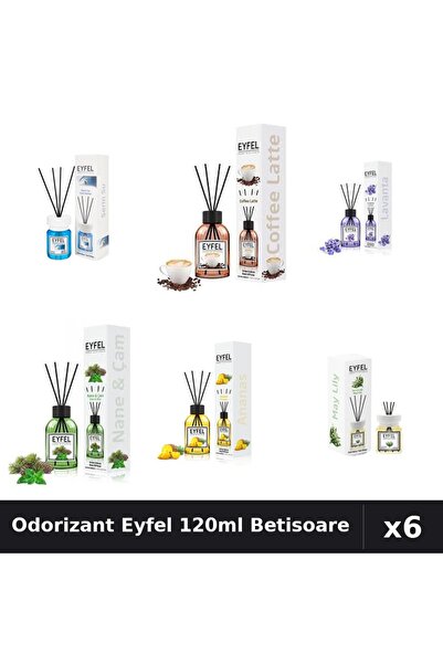 Eyfel Set 6 Odorizante Camera Betisoare - 6 Arome Asortate, 120ml Parfum Intens